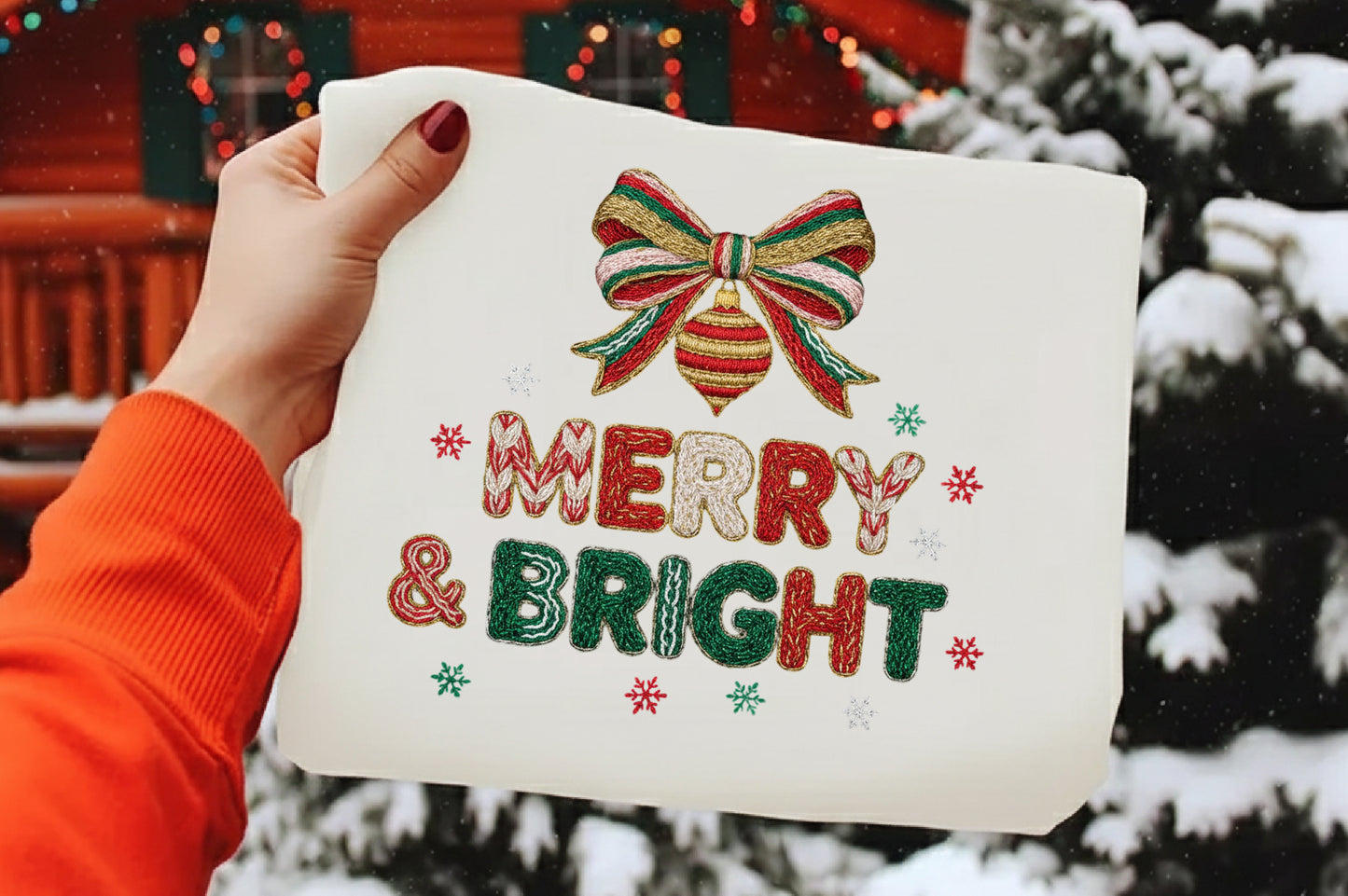Crochet Yarn Merry & Bright Christmas PNG Sublimation