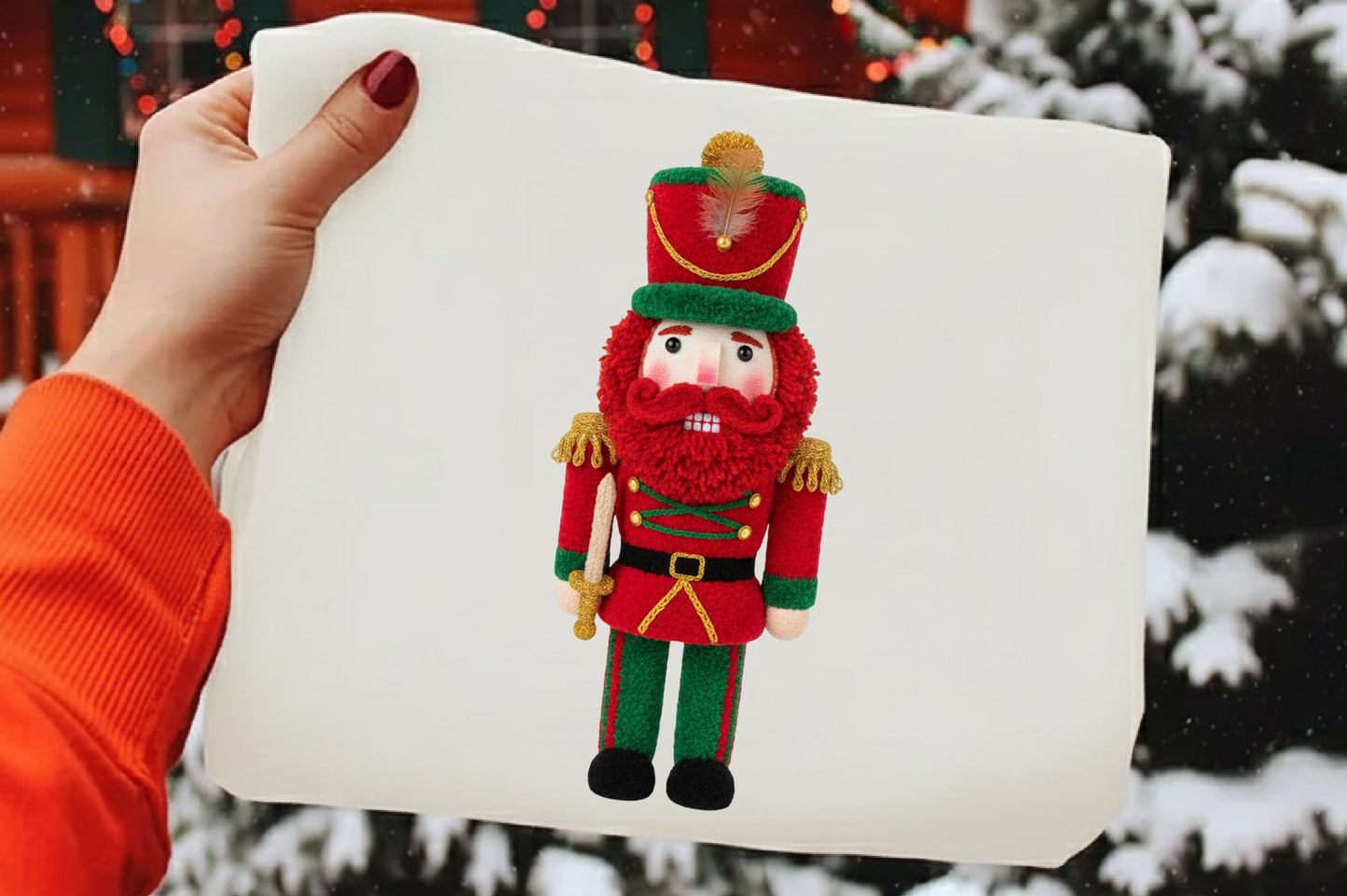 Crochet Faux Yarn Christmas Nutcracker PNG