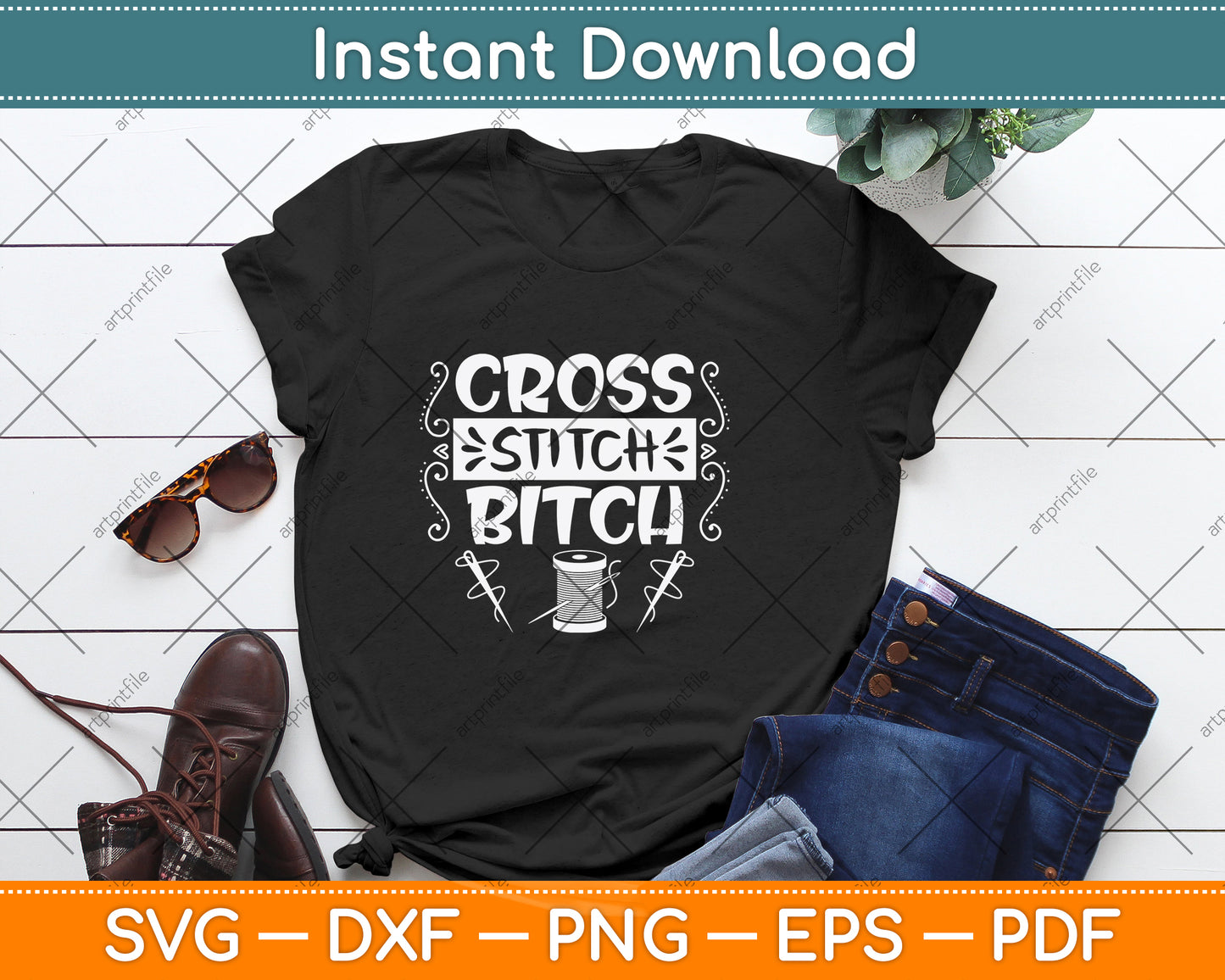 Cross Stitch Bitch Funny Needlecrafts Stitching Svg Png Dxf Digital Cutting File