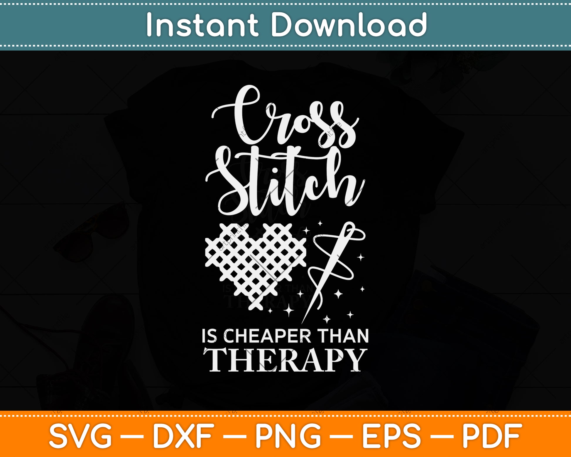 Cross Stitch Is Cheaper Than Therapy Svg Png Dxf Digital Cutting File