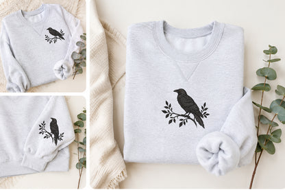 Crow Embroidery Design – Beautiful Crow Bird Machine Embroidery Pattern, Gothic Woodland & Nature Embroidery Design