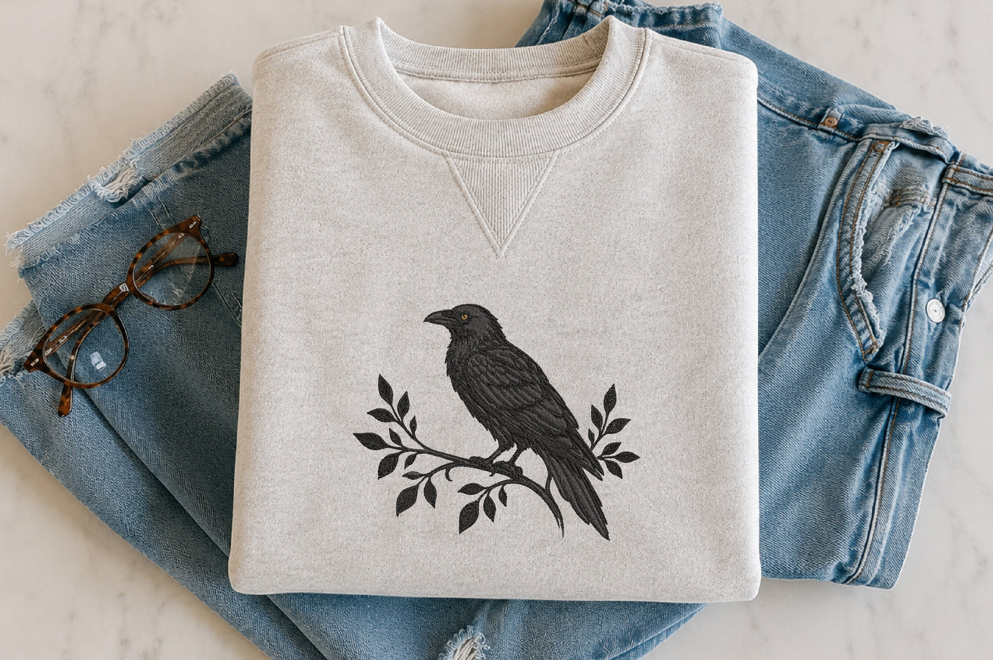 Crow Embroidery Design – Beautiful Crow Bird Machine Embroidery Pattern, Gothic Woodland & Nature Embroidery Design