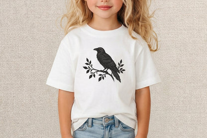 Crow Embroidery Design – Beautiful Crow Bird Machine Embroidery Pattern, Gothic Woodland & Nature Embroidery Design