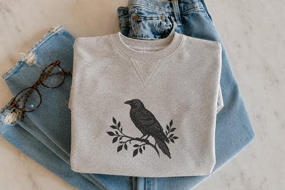 Crow Embroidery Design – Beautiful Crow Bird Machine Embroidery Pattern, Gothic Woodland & Nature Embroidery Design