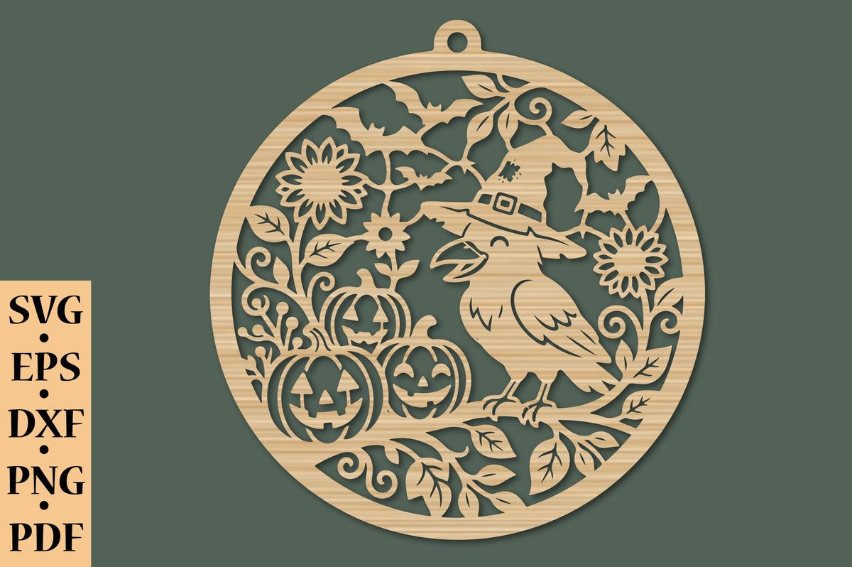 Crow Halloween Ornament Laser Cut SVG