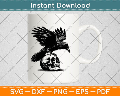 Crow on a Skull Svg,Raven Skull Svg Digital Cutting File