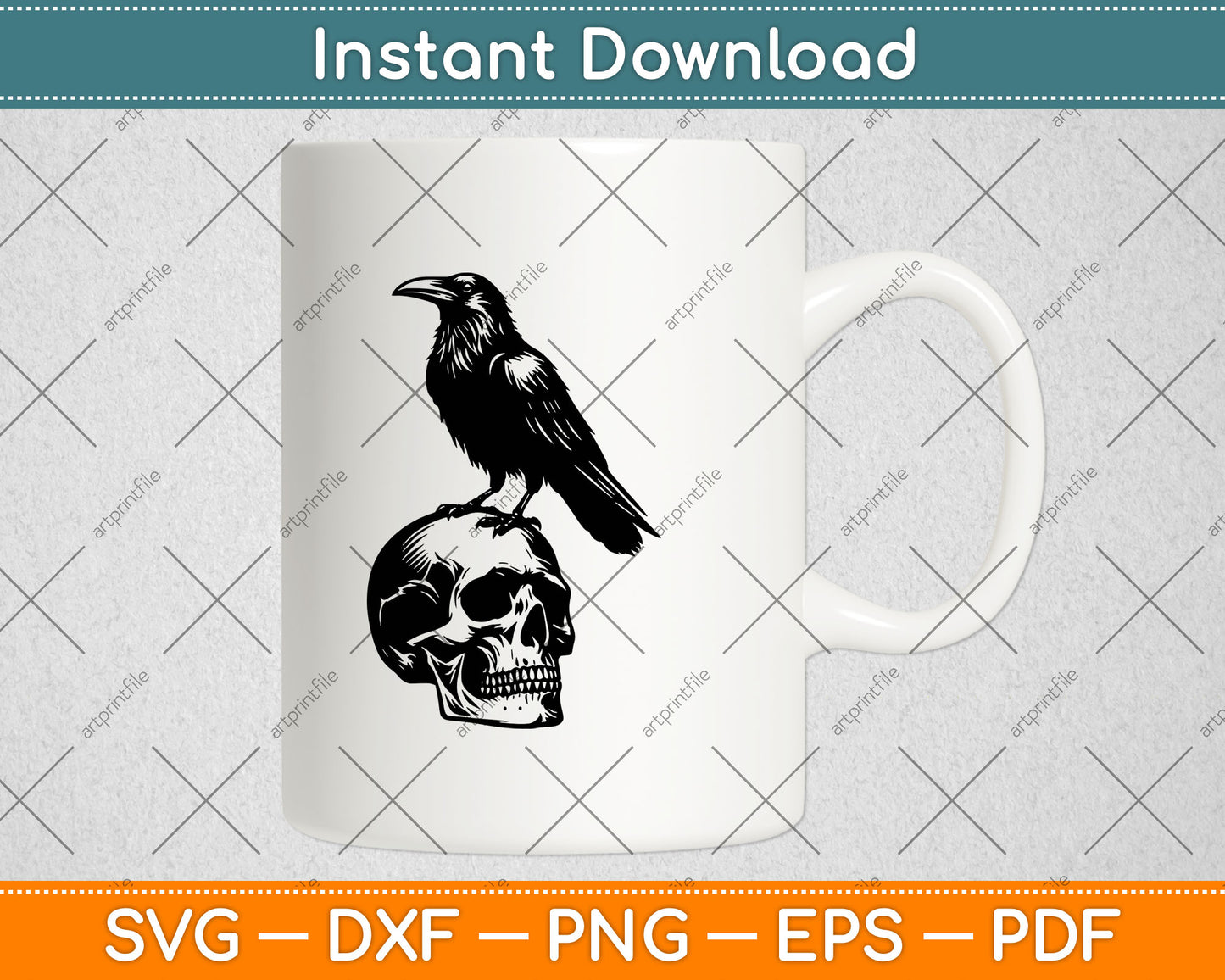 Crow on a Skull Gift Raven Skull Svg Design Digital Cutting File
