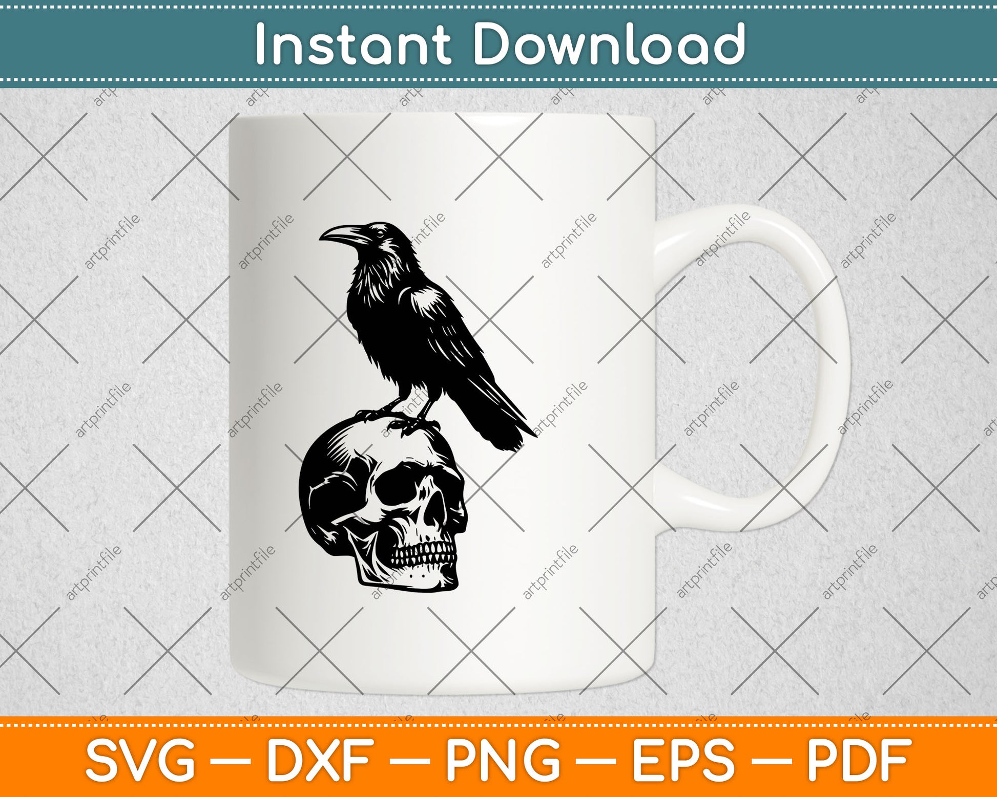Crow on a Skull Gift Raven Skull Svg Design Digital Cutting File
