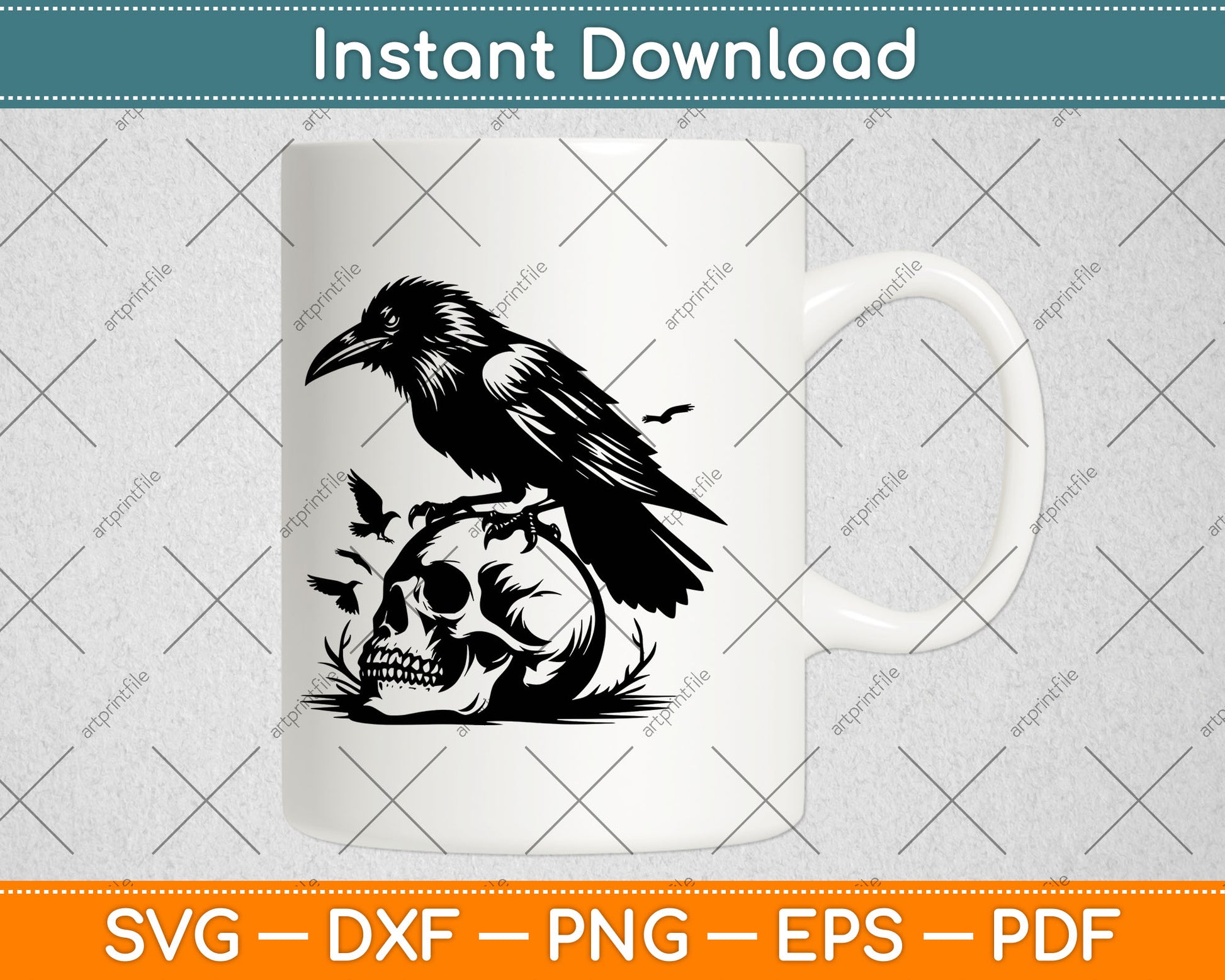 Crow on a Skull Gift Raven Skull Svg Digital Cutting File