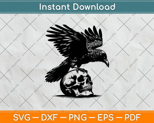 Crow on a Skull Svg,Raven Skull Svg Digital Cutting File