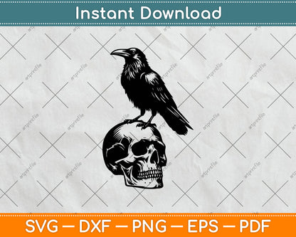 Crow on a Skull Gift Raven Skull Svg Design Digital Cutting File