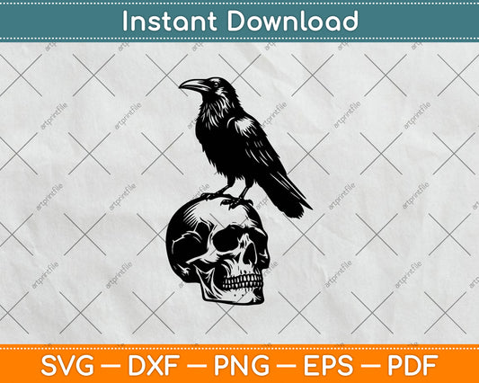 Crow on a Skull Gift Raven Skull Svg Design Digital Cutting File