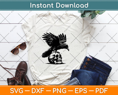 Crow on a Skull Svg,Raven Skull Svg Digital Cutting File
