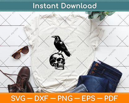 Crow on a Skull Gift Raven Skull Svg Design Digital Cutting File