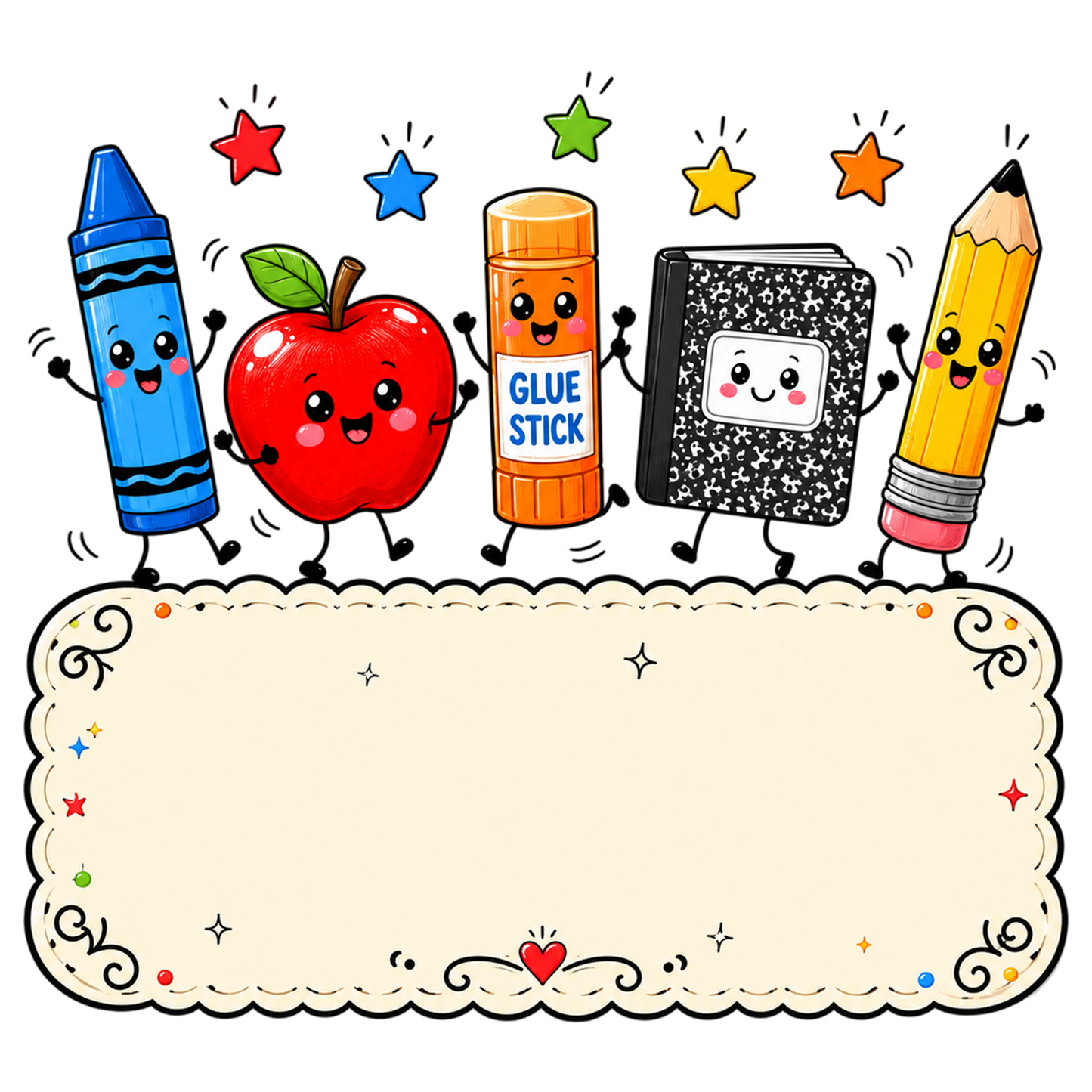 Cute Back to School Kids School Supplies PNG