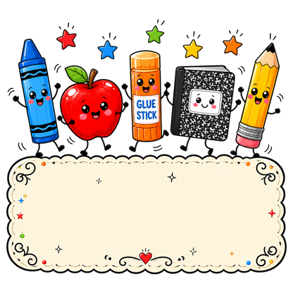 Cute Back to School Kids School Supplies PNG