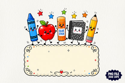 Cute Back to School Kids School Supplies PNG