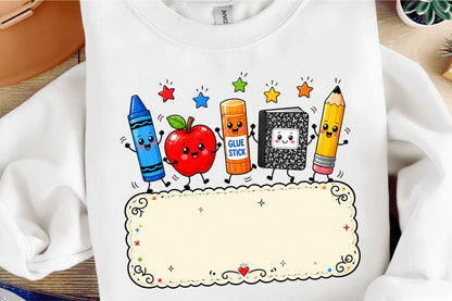 Cute Back to School Kids School Supplies PNG