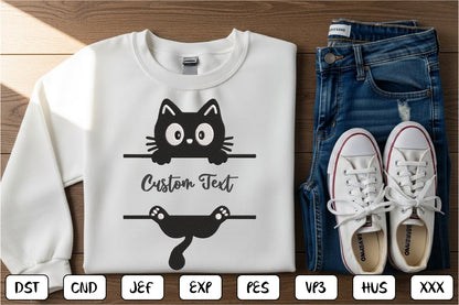 Custom Peeking Cat Embroidery Design – Cute Cat Machine Embroidery Pattern, Funny Peeking Kitty Embroidery Design