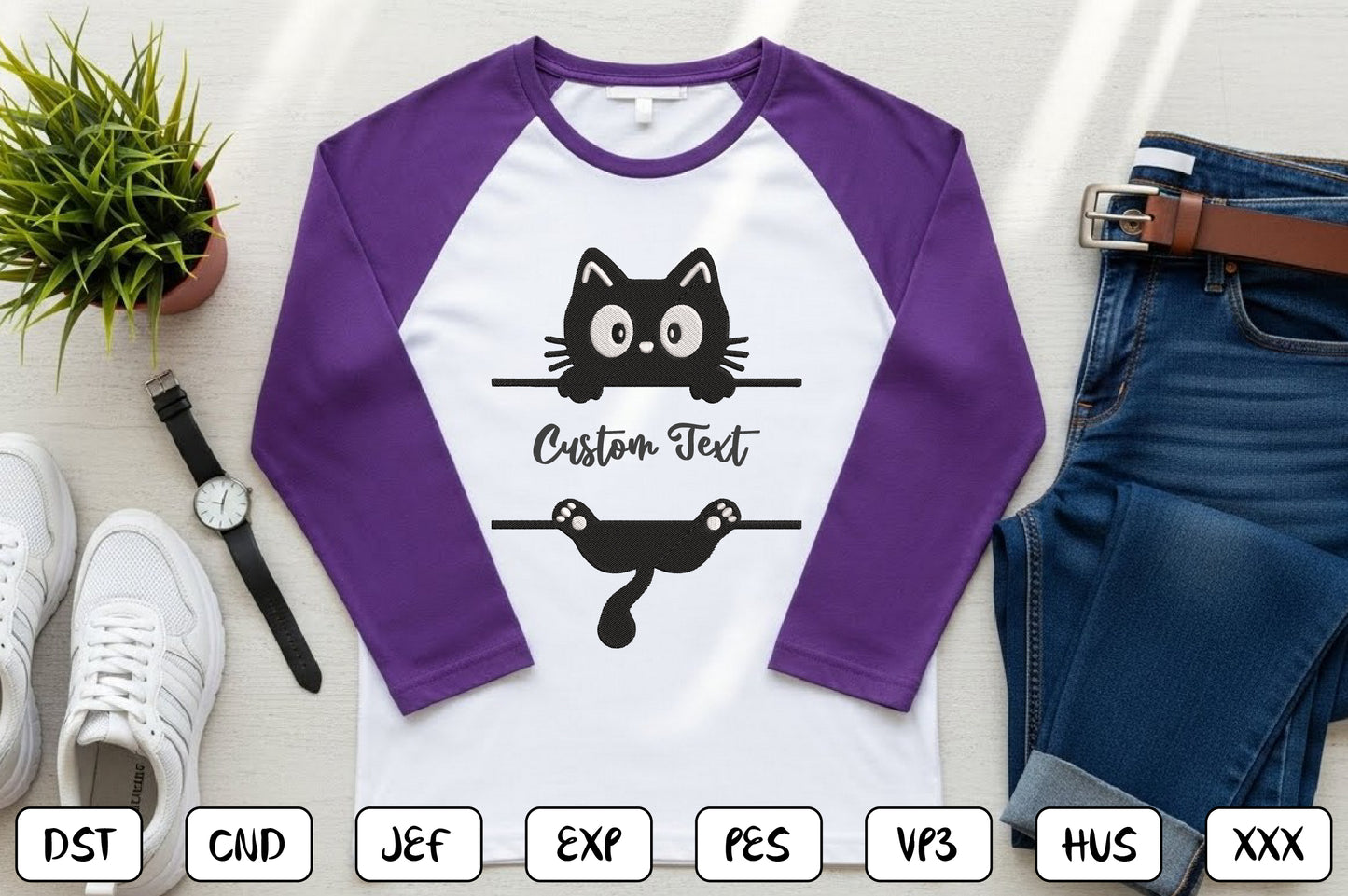 Custom Peeking Cat Embroidery Design – Cute Cat Machine Embroidery Pattern, Funny Peeking Kitty Embroidery Design