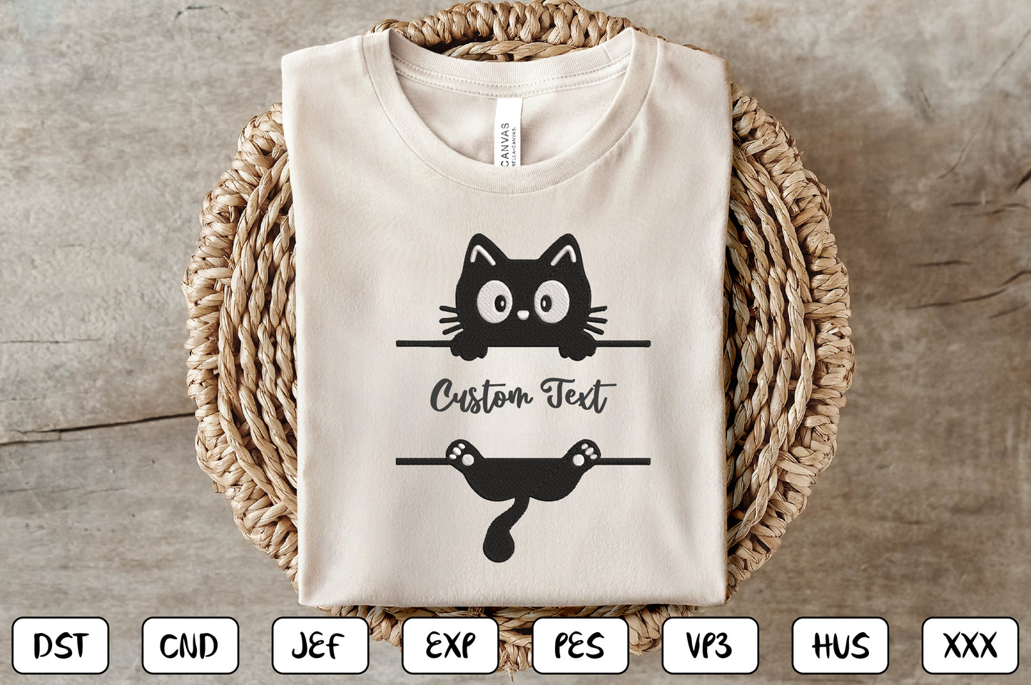 Custom Peeking Cat Embroidery Design – Cute Cat Machine Embroidery Pattern, Funny Peeking Kitty Embroidery Design