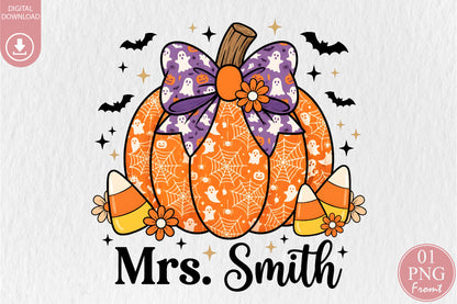 Custom Teacher Halloween Pumpkin PNG Personalized Spooky School Sublimation Design