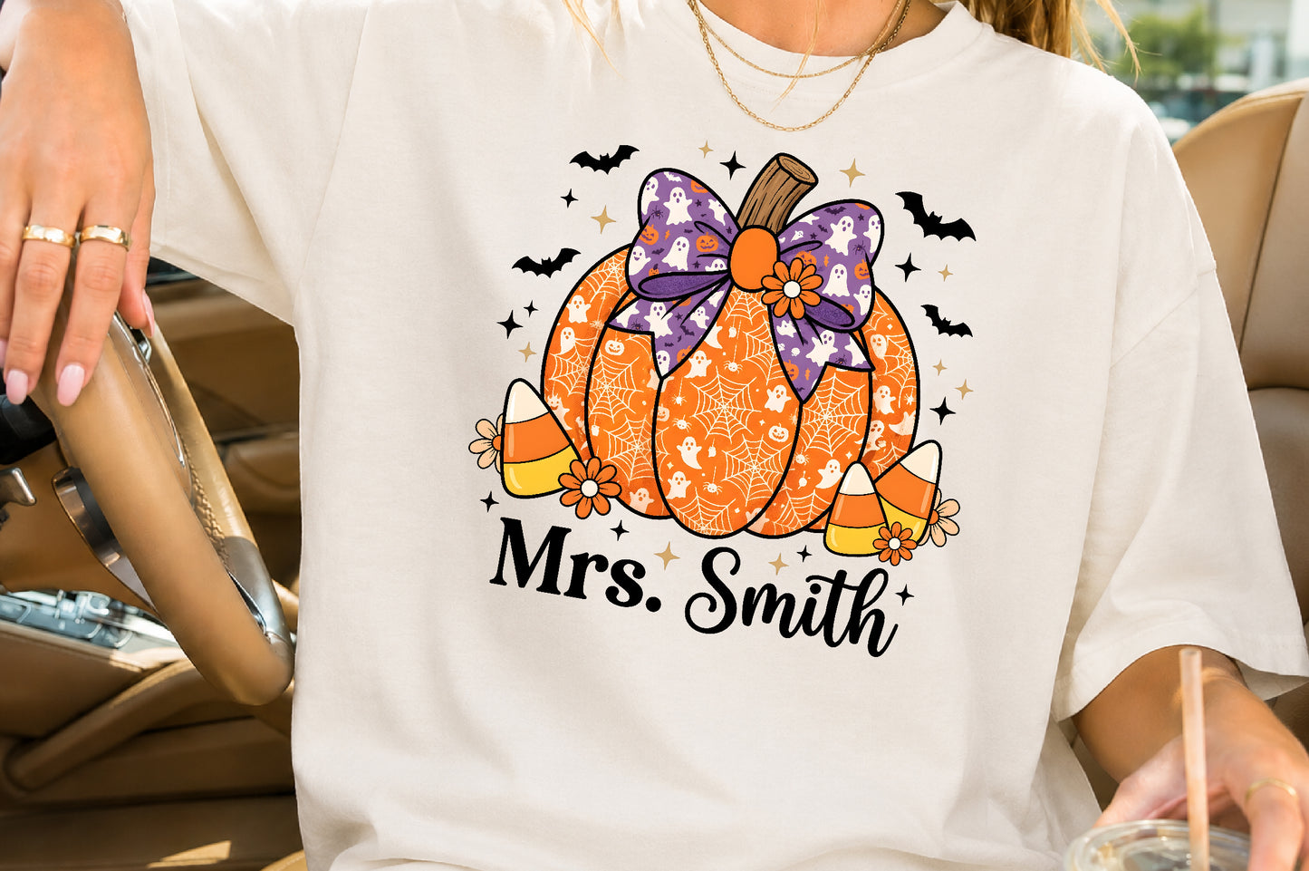 Custom Teacher Halloween Pumpkin PNG Personalized Spooky School Sublimation Design