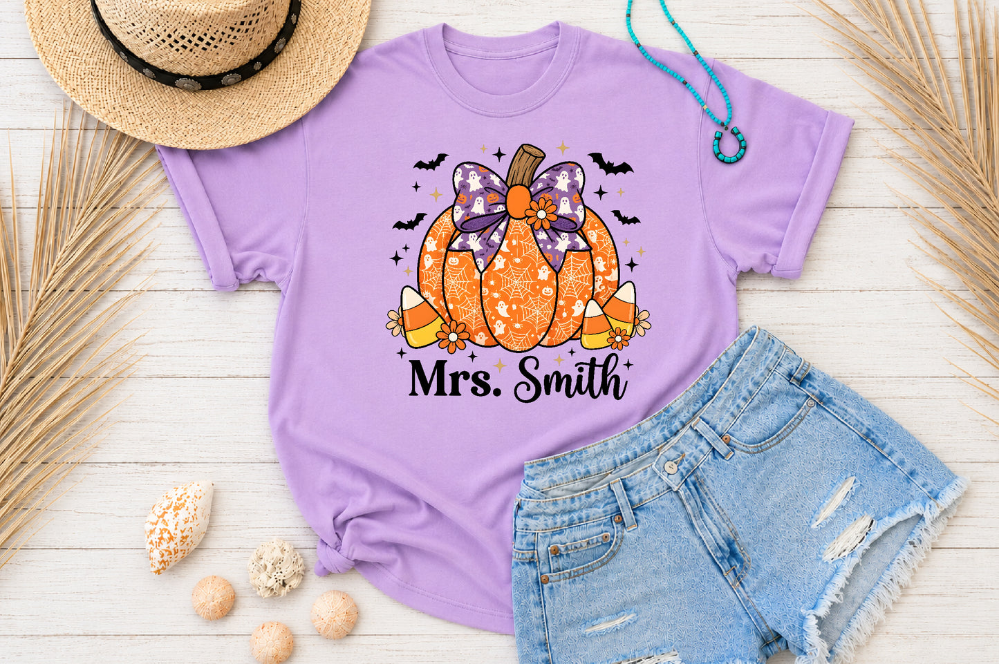 Custom Teacher Halloween Pumpkin PNG Personalized Spooky School Sublimation Design