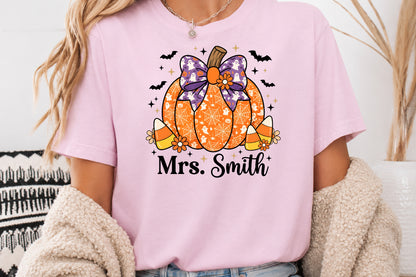 Custom Teacher Halloween Pumpkin PNG Personalized Spooky School Sublimation Design