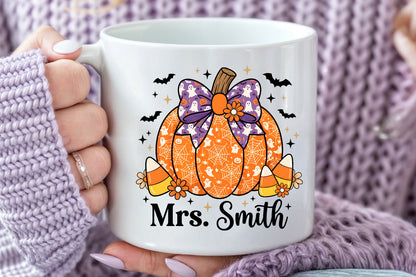 Custom Teacher Halloween Pumpkin PNG Personalized Spooky School Sublimation Design