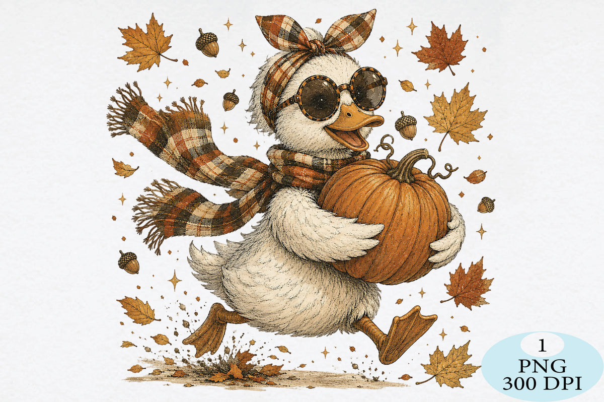 Cute Autumn Duck Pumpkin Fall PNG