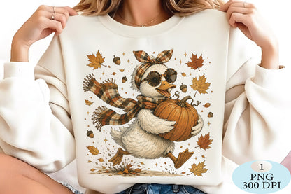 Cute Autumn Duck Pumpkin Fall PNG