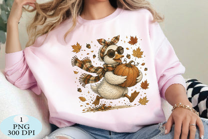Cute Autumn Duck Pumpkin Fall PNG
