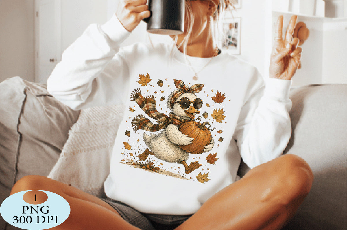 Cute Autumn Duck Pumpkin Fall PNG