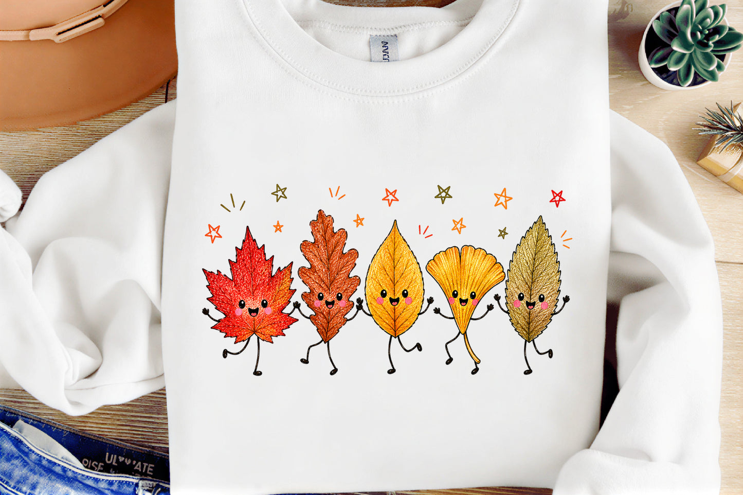 Cute Autumn Leaves PNG Kawaii Fall Leaves Character Sublimation