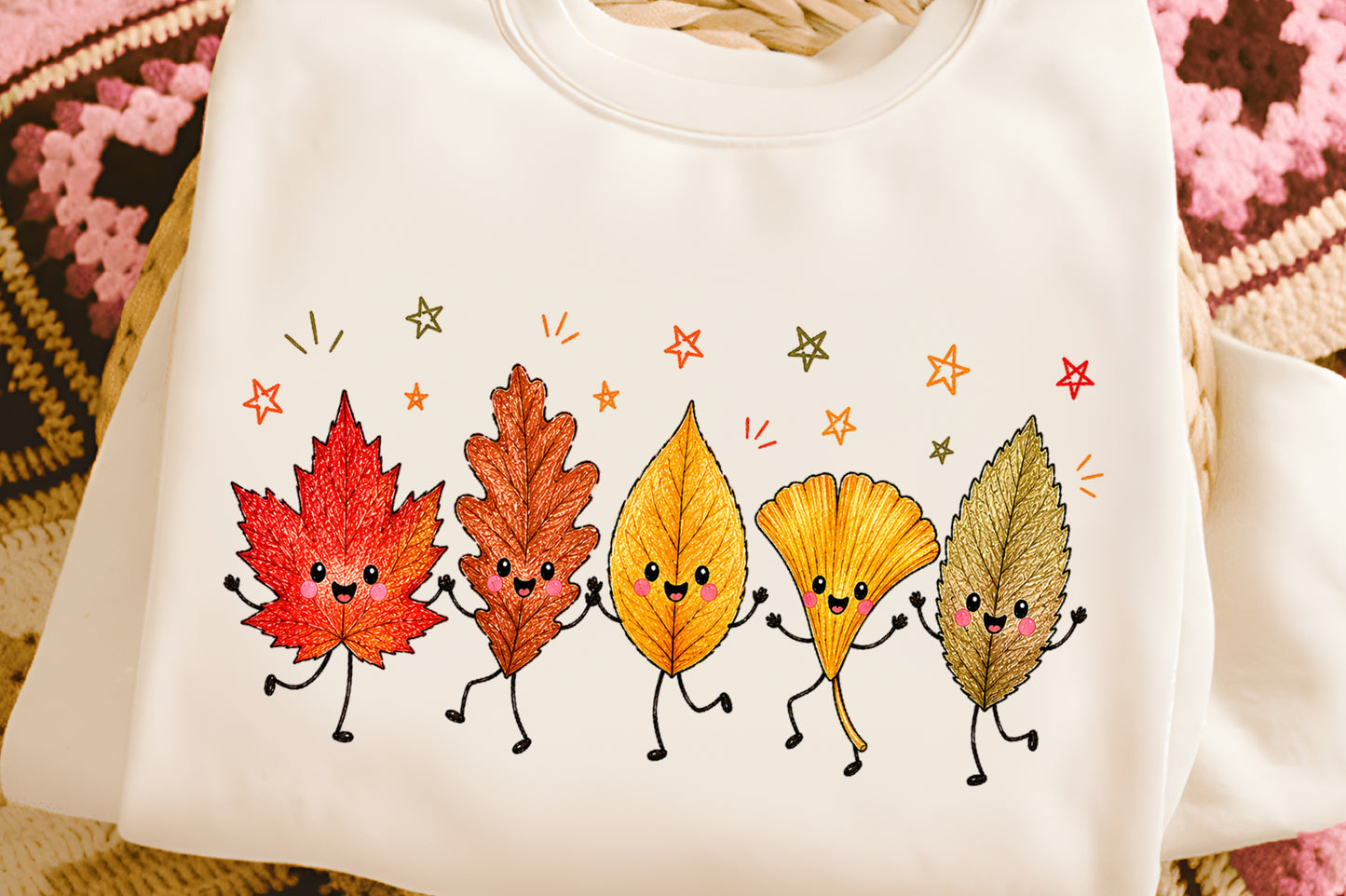 Cute Autumn Leaves PNG Kawaii Fall Leaves Character Sublimation