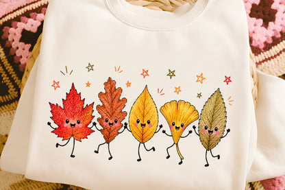 Cute Autumn Leaves PNG Kawaii Fall Leaves Character Sublimation