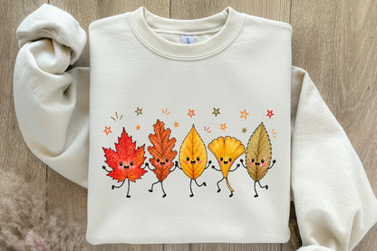 Cute Autumn Leaves PNG Kawaii Fall Leaves Character Sublimation