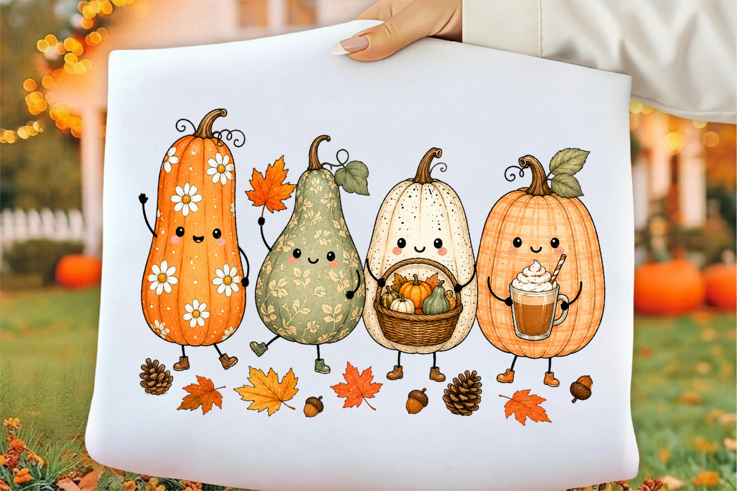 Cute Autumn Pumpkin Characters PNG Fall Pumpkin Sublimation Clipart