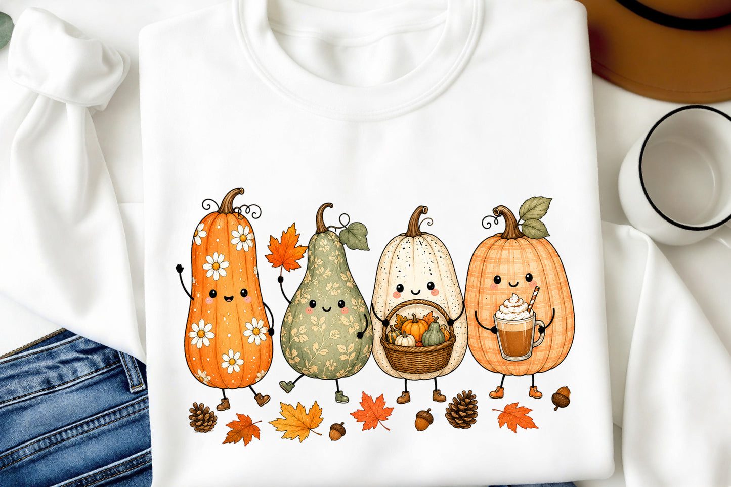 Cute Autumn Pumpkin Characters PNG Fall Pumpkin Sublimation Clipart