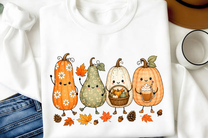 Cute Autumn Pumpkin Characters PNG Fall Pumpkin Sublimation Clipart