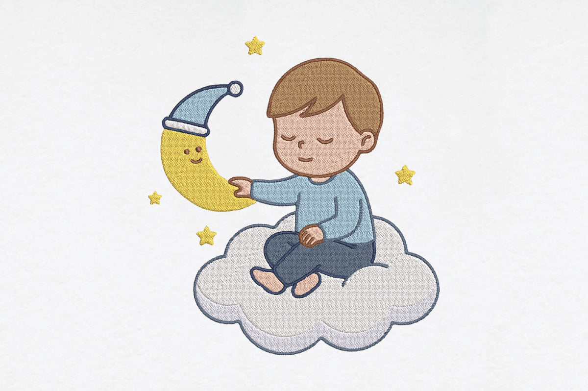 Cute Baby Boy Moon and Stars Embroidery Design