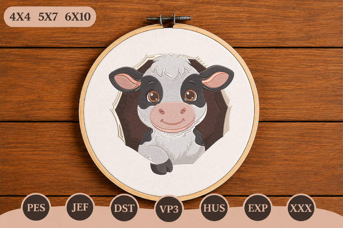 Cute Baby Cow Embroidery Design
