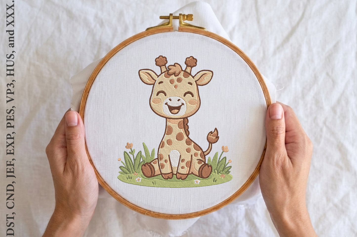 Cute Baby Giraffe Smiling Embroidery Design – Adorable Giraffe Machine Embroidery Pattern, Cute Safari Animal Embroidery Design