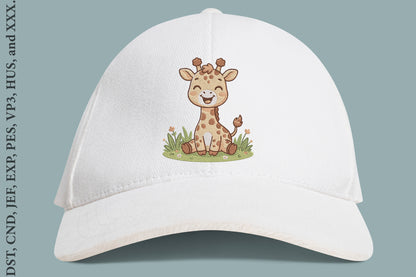 Cute Baby Giraffe Smiling Embroidery Design – Adorable Giraffe Machine Embroidery Pattern, Cute Safari Animal Embroidery Design