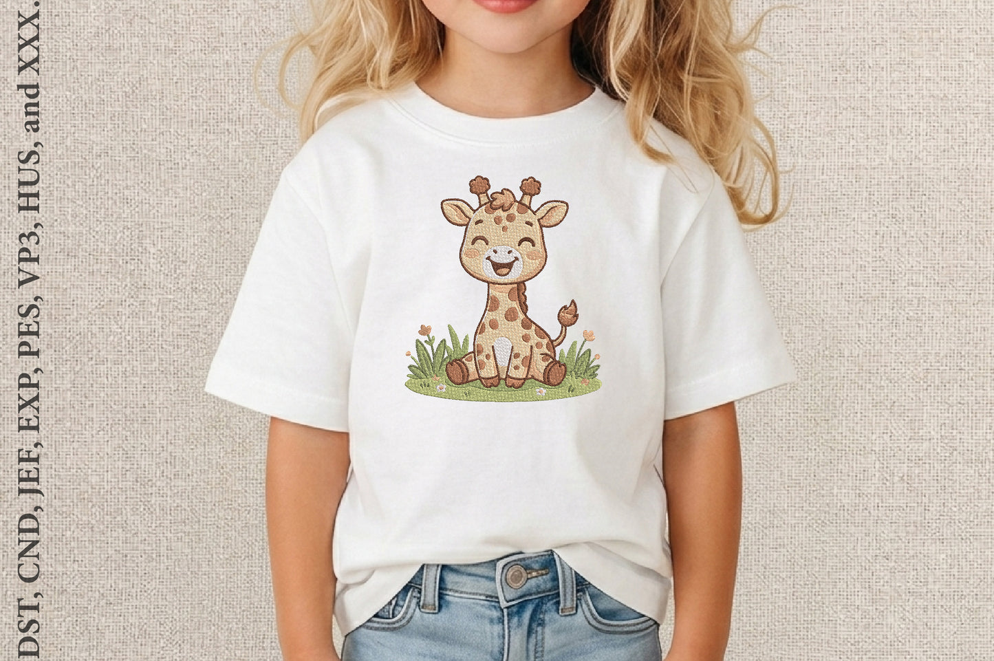 Cute Baby Giraffe Smiling Embroidery Design – Adorable Giraffe Machine Embroidery Pattern, Cute Safari Animal Embroidery Design