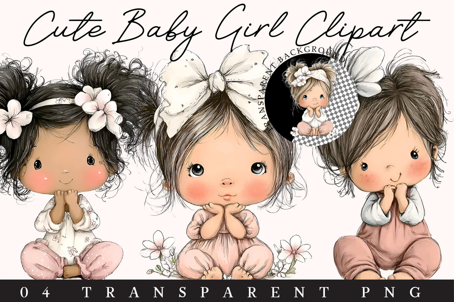 Cute Baby Girl Clipart PNG – 4 Designs