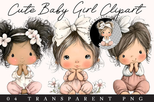 Cute Baby Girl Clipart PNG – 4 Designs