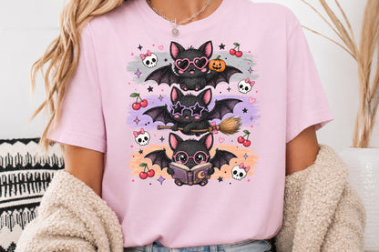 Cute Bat Halloween PNG Spooky Bats Cherry Skull Witch Sublimation Design