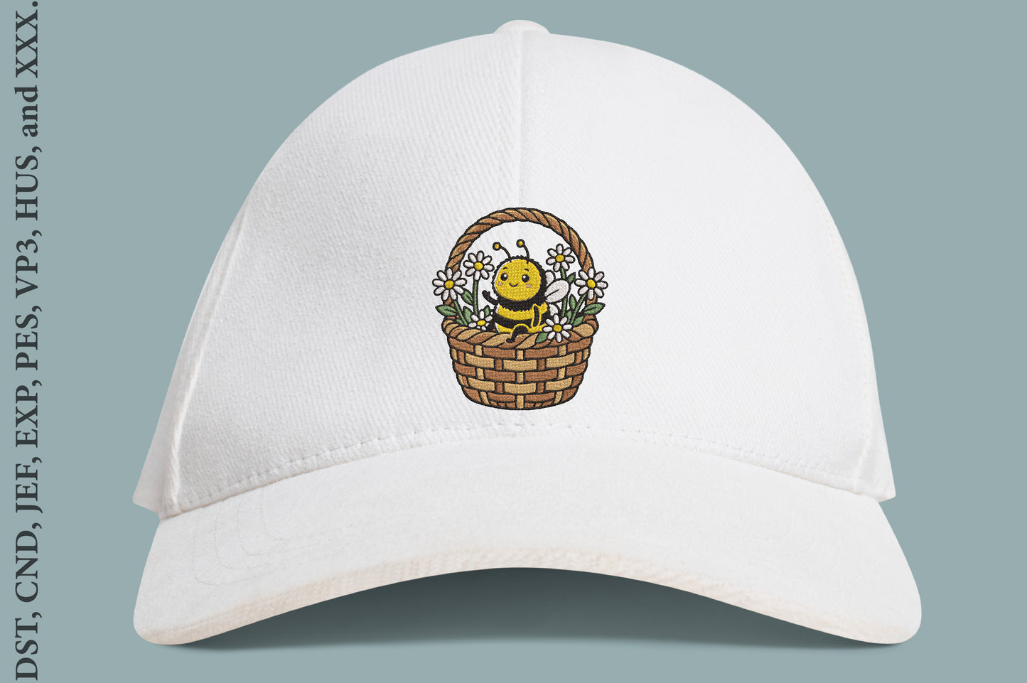 Cute Bee Basket with Daisies Embroidery Design – Adorable Bee & Daisy Flower Machine Embroidery Pattern, Garden Floral Embroidery Design